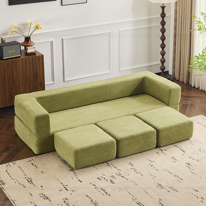 Canapé modulaire convertible avec 3 repose-pieds avec rangement Ebern Designs, Green Chenille