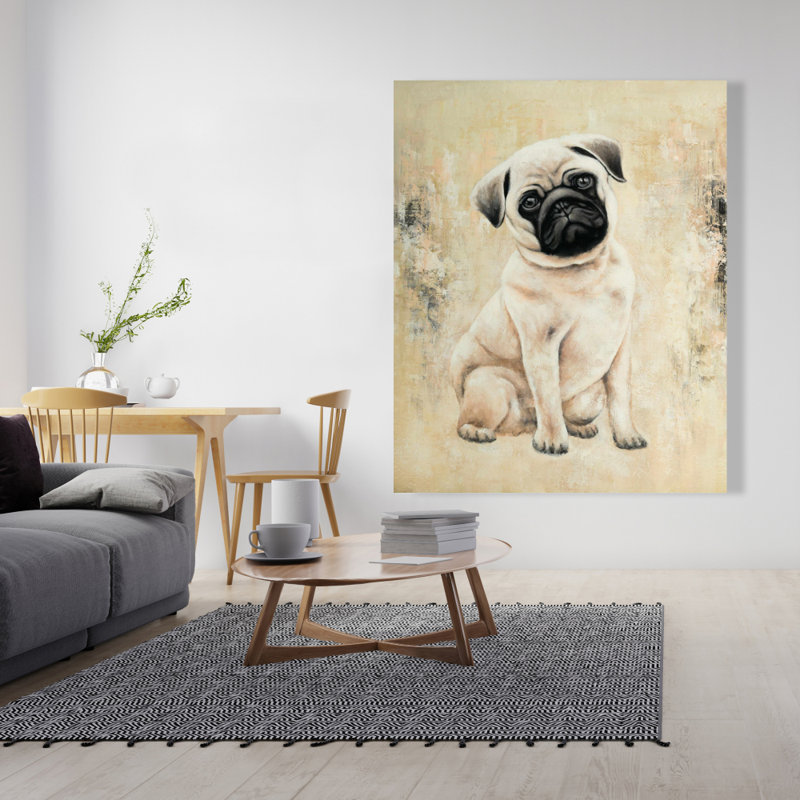 Small pug dog - Contemporary Beige Canvas for Home Decor
