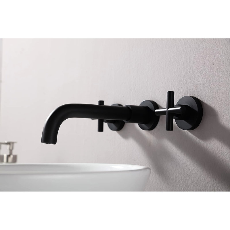 Robinet de salle de bain mural noir mat avec poignées doubles - pour la rouille et la corrosion, les égratignures, la ternissure et les taches Débit de 1,5 gallon par minute Hauteur du bec de 8 po, portée de 7 po avec entraxe de 3 po