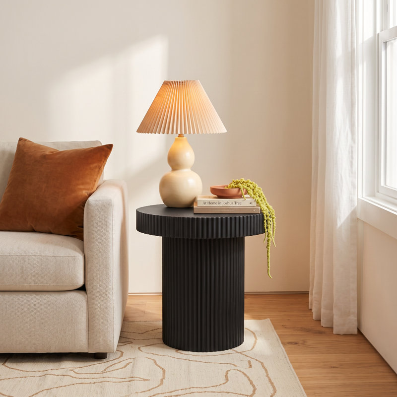 Black Wooden Dimensional Ribbed Side End Accent Table
