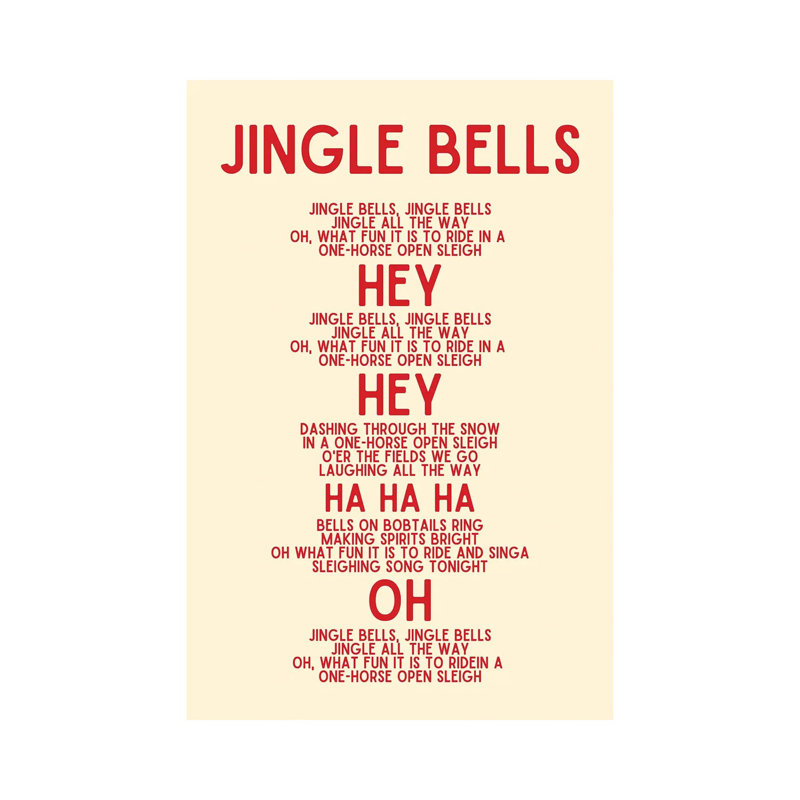 Jingle Bells Christmas Lyrics in Cream 1 Piece Wrapped Canvas Wall Art, 66.04 cm H x 45.72 cm W x 3.175 cm D