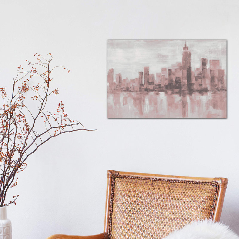 Misty Day In Manhattan Pink Gray by Silvia Vassileva - Wrapped Canvas Painting, 101.6 cm H x 66.04 cm W x 3.175 cm D