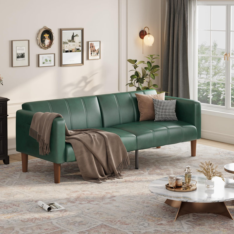 Canapé-lit futon, canapé convertible moderne en similicuir de 75 pouces, causeuse Mid-Century pour petit espace, salon, chambre à coucher