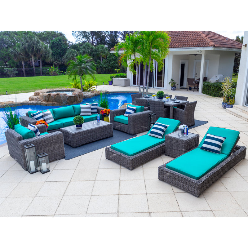 Ensemble de mobilier d'extérieur 16 pièces Malmo, Toile Aruba Sunbrella®, Gris, 8 pièces incluses