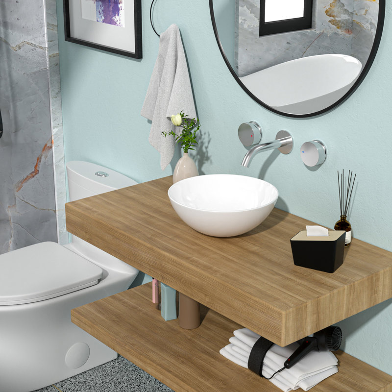 Lavabo vasque de salle de bain moderne 13 x 13 pouces en céramique blanche