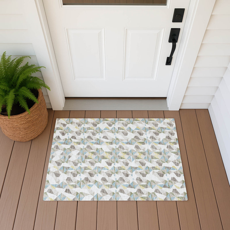 Machine Washable Indoor/Outdoor Chantille ACN2636 Geometric Rug, 1'8" x 2'6", Ivory