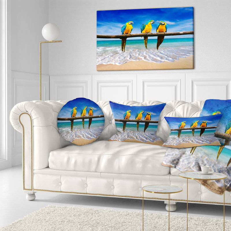 Oreilles bleues et dorées à la plage - Coussin imprimé Beaches, H 18 po x l 18 po, Coussin décoratif