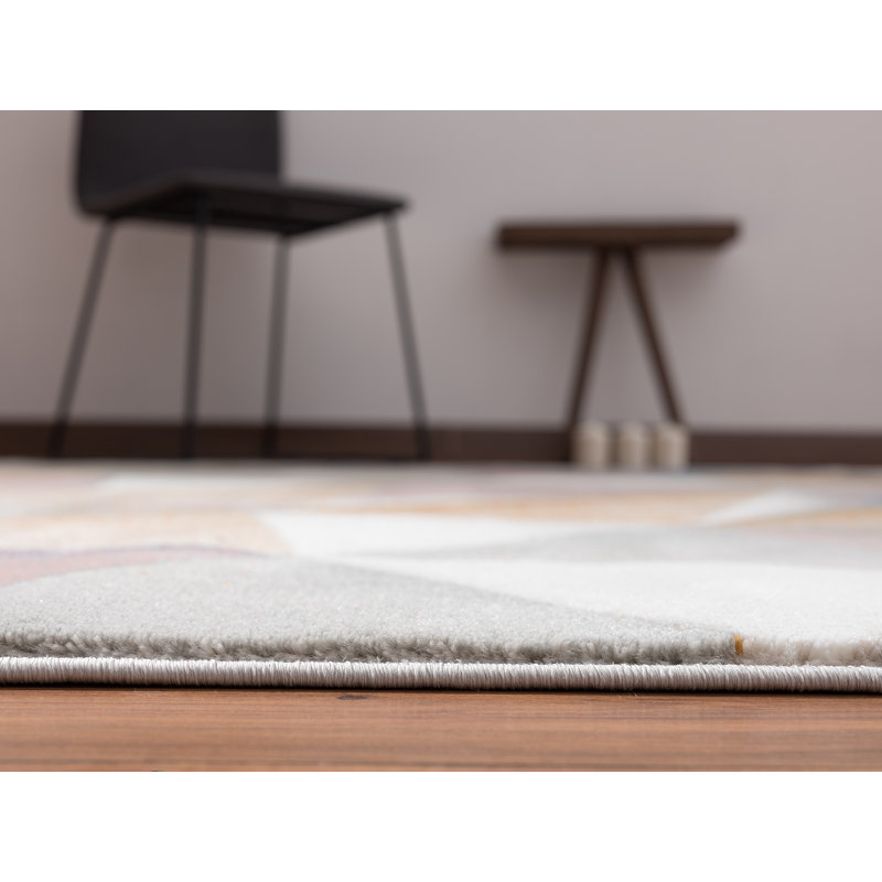 Tapis beige / bleu / orange à motif géométrique Jenifry, Rectangle 3 pi x 5 pi