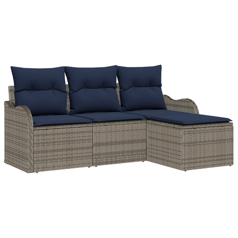 vidaXL Garden Sofa Set Grey Poly Rattan, Gray Frame/Navy Blue Cushion
