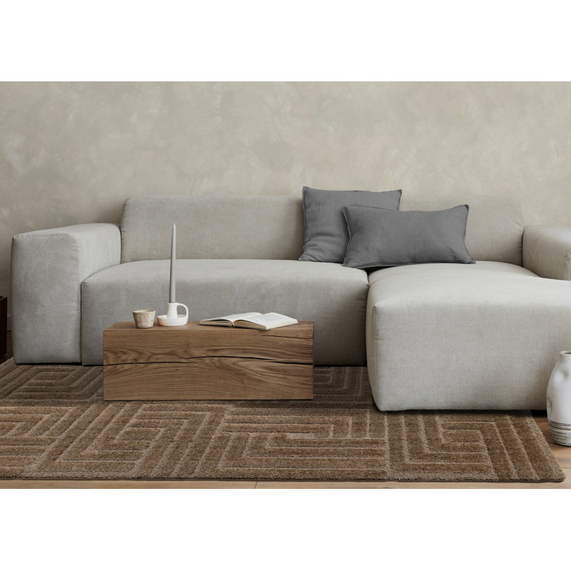 Tapis à motif géométrique, ton sur ton / uni, brun, contemporain et contemporain 8 pi x 11 pi (7 pi 10 po x 11 pi 2 po) - salon, chambre à coucher, salle à manger et cuisine
