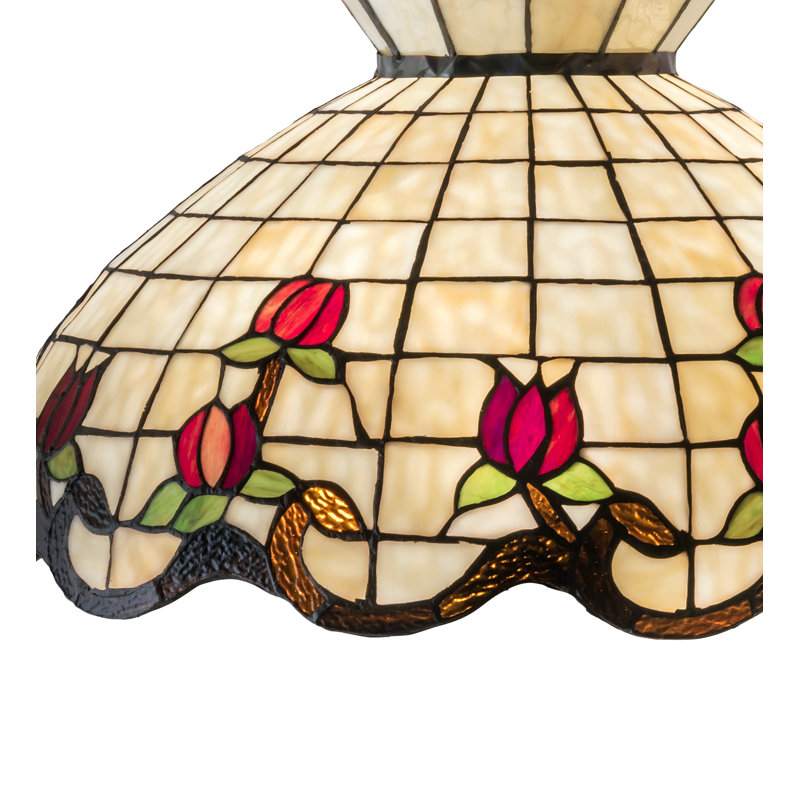 Large abat-jour de rose de 20 po, Beige / mauve / vert / rouge / radicelle, H 12,5 po x l 20 po x P 20 po