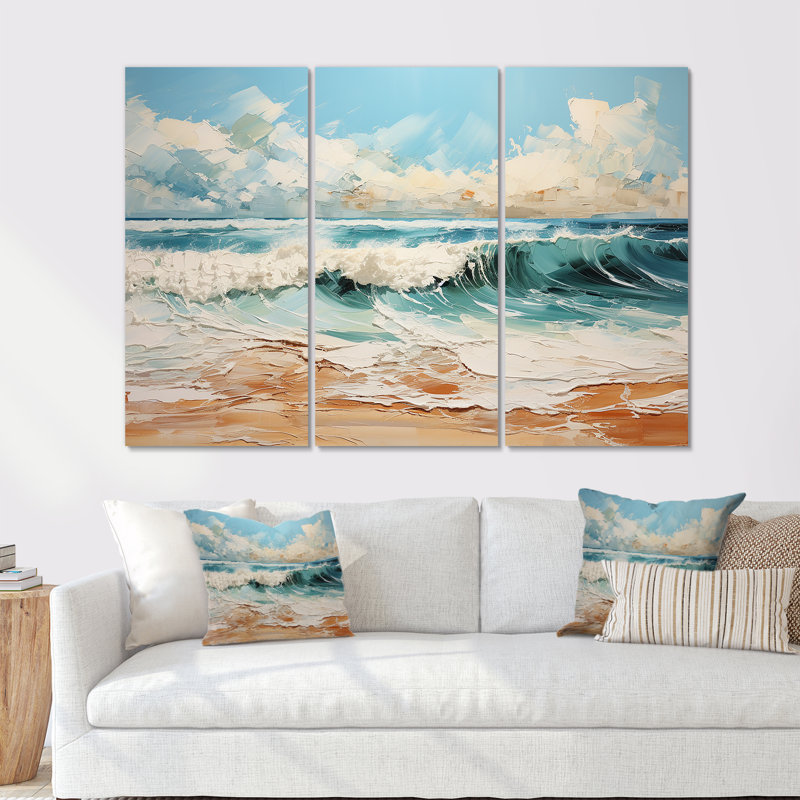 Ensemble de salon Teal Waves Fight I - Beach Wall Art, Toile tendue, H 40 po x l 60 po x P 1 po