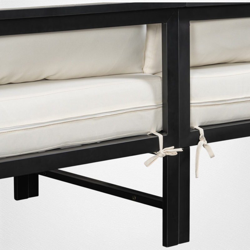 Modulaire en L pour patio, structure en métal, coussins épais, utilisation moderne à l'extérieur, Beige