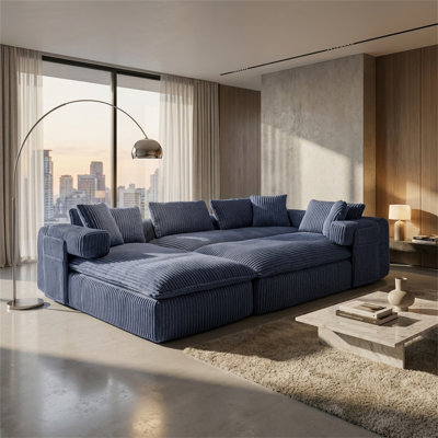 149-inch Extra-Large Modular Sofa, Corduroy U-Shaped Sofa, Deep Seat Design, 7-in-1 Modular Sofa, with Side Storage Pockets, Adjustable Armrests, 4 Back Cushions, No Assembly Required