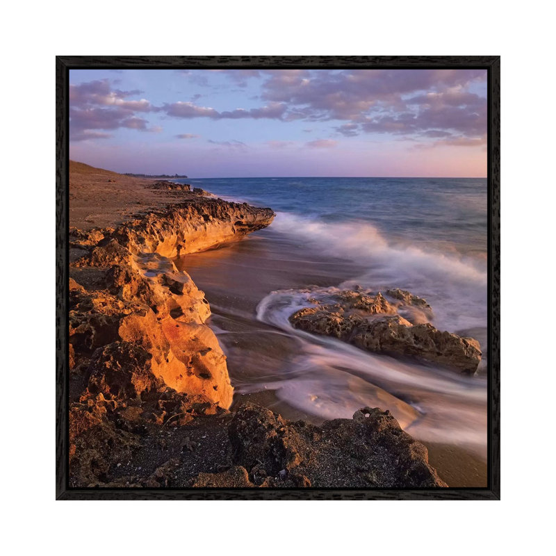Beach At Dusk, Blowing Rocks Preserve, Florida 1 Piece Wall Art on Canvas, 66.04 cm H x 66.04 cm W, Black Framed