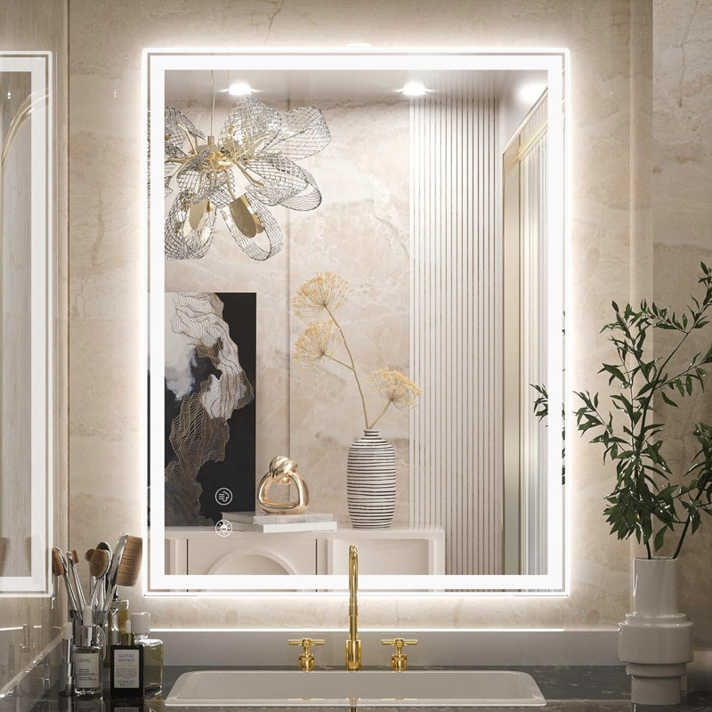 Miroirs de salle de bain à DEL sans cadre Ikeria avec antibuée, lumières à intensité variable et incassable, 32 po x 24 po