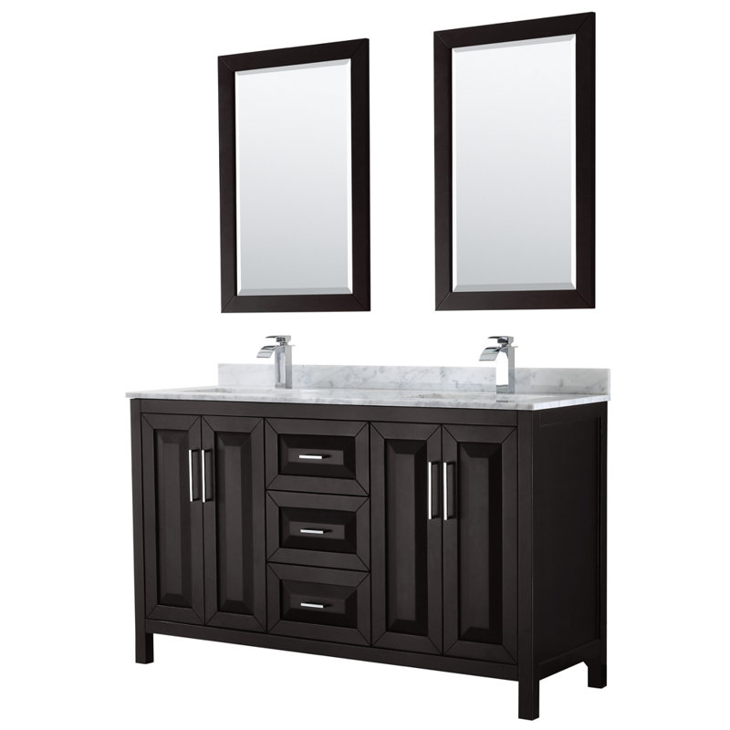 Daria 60'' W Double Vanity, White, White Cultured Marble, Polished Chrome