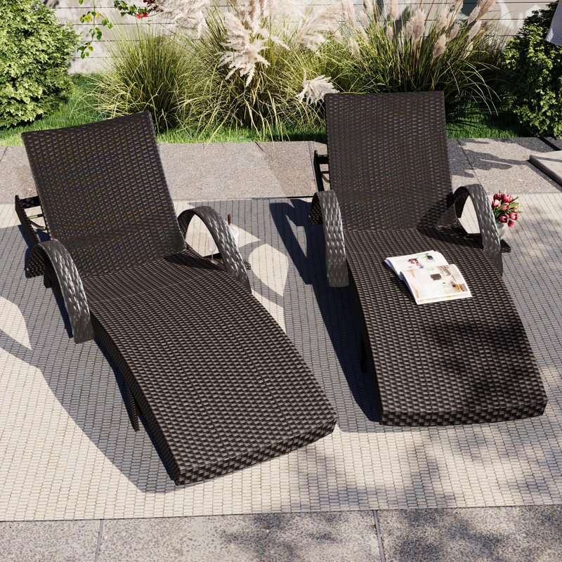 Outdoor Adjustable Chaise Lounge Chair, Set of 2, Dark Brown, Dark Brown