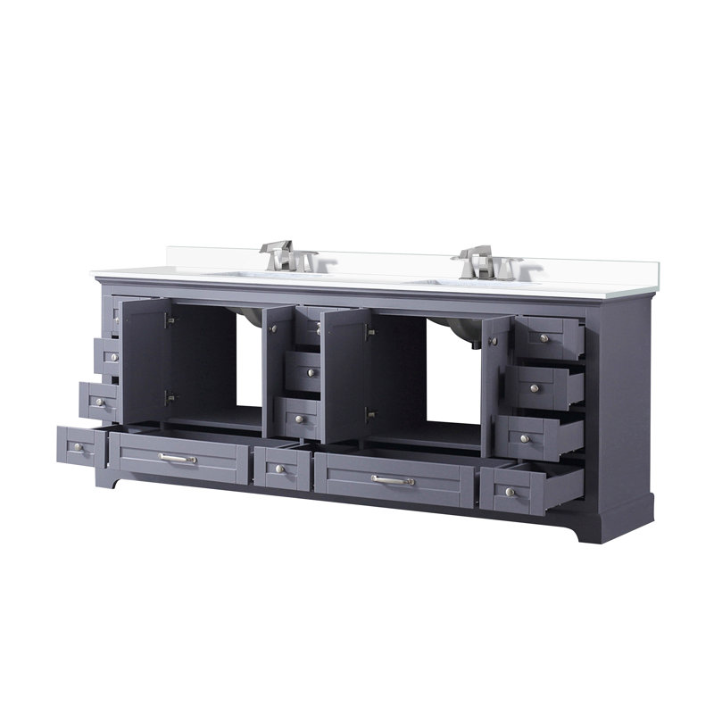 Meuble-lavabo double 84 po X P 22 po D, plateau en quartz blanc et robinet pour la maison, Gris