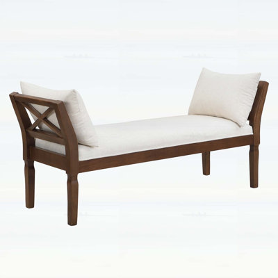 Wood Upholstered Bench with Cushions and Arms, Farmhouse-Inspired Design for Comfort and Versatility