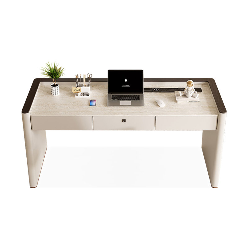 Bureau blanc rectangulaire en pierre, H 30,31 po x l 70,87 po x P 23,62 po, Blanc