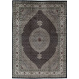 Hand-Knotted High-Quality Black and Cream Area Rug