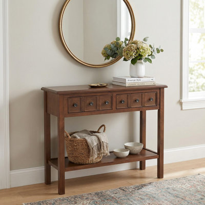 38 Inch Rustic Entryway Console Table With 2 Storage Drawers And Bottom Open Display Shelf