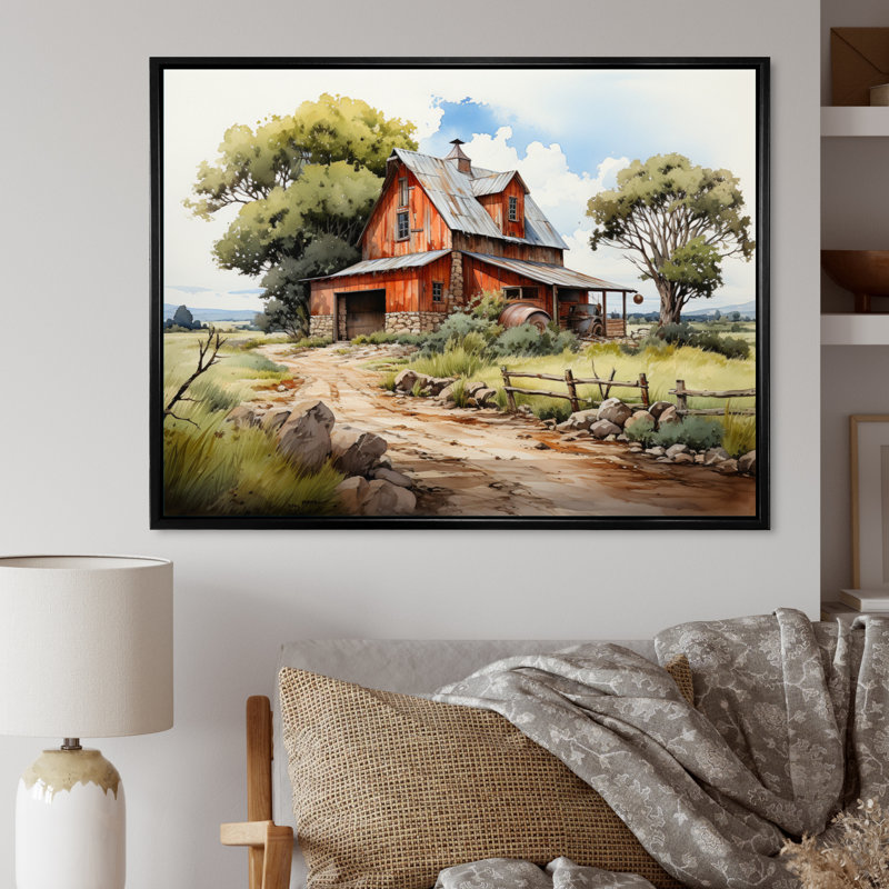 Paysage de ferme II - impression, H 30 po x l 40 po x P 1,5 po, Cadre flottant noir