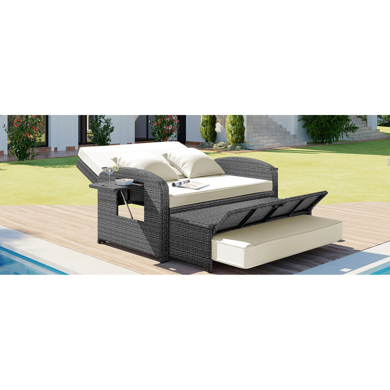Double méridienne avec pe et coussin - siège d'extérieur, lit de jour inclinable blanc - Housse
