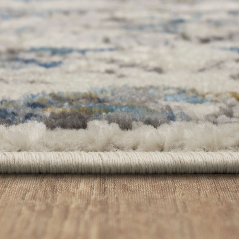 Tapis bleu à motif floral Margarida, Rectangle 7 pi 10 po x 10 pi