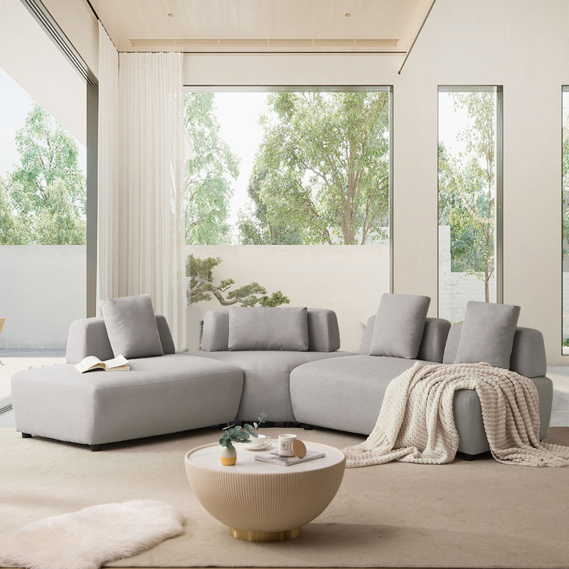 Canapé modulaire 3 pièces Janat, Boucle gris