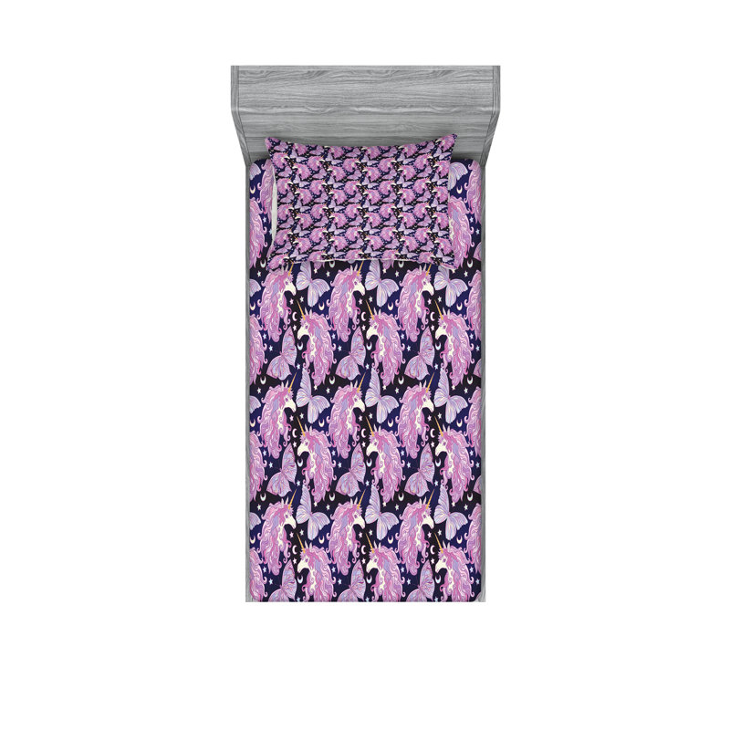 Multicolore ensemble de draps et taies décoratives licorne Ambesonne, Ensemble de draps pour taille de lit simple TG ave