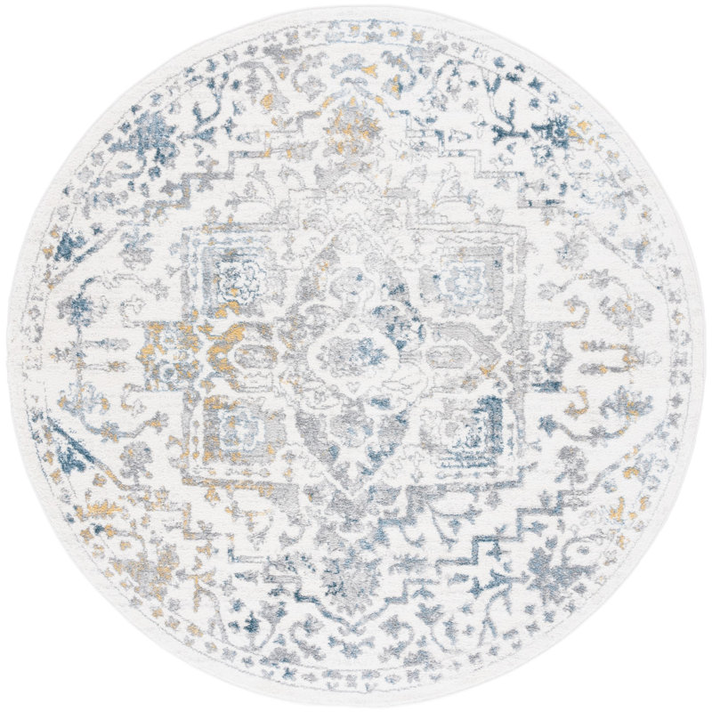 Lowrey White/Blue Rug, Round 6'7"