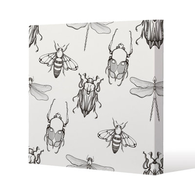 Sketch of Scarab Beetle, May bug, Bee and Dragonfly Slim Style Canvas Print, 15mm Slim Real wood.