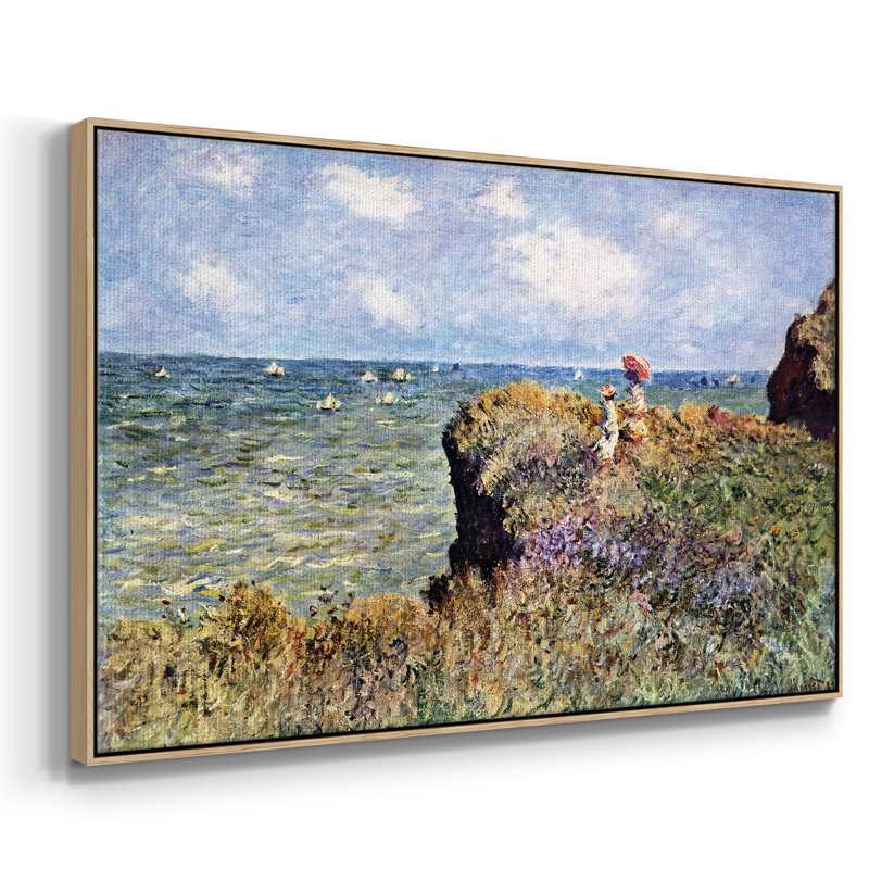 «Walk On The Cliff» par Monet, reproduction d'art sur toile, H 37 po x l 25 po x P 2 po, Bois naturel
