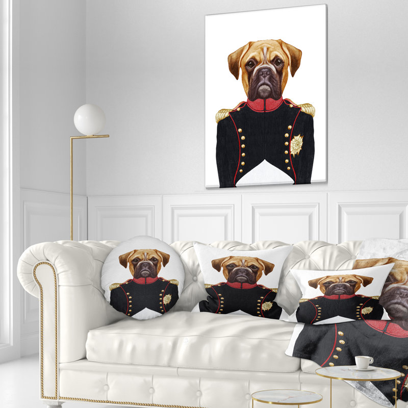 Boxer en uniforme militaire - Coussin décoratif à imprimé animal