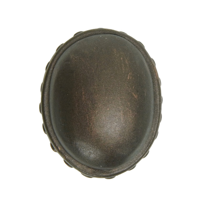 Grand bouton ovale à perles classiques avec rebord perlé au fini bronze huilé, Bronze huilé
