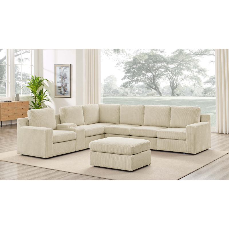 Canapé modulaire Limesvilles, Velours côtelé beige