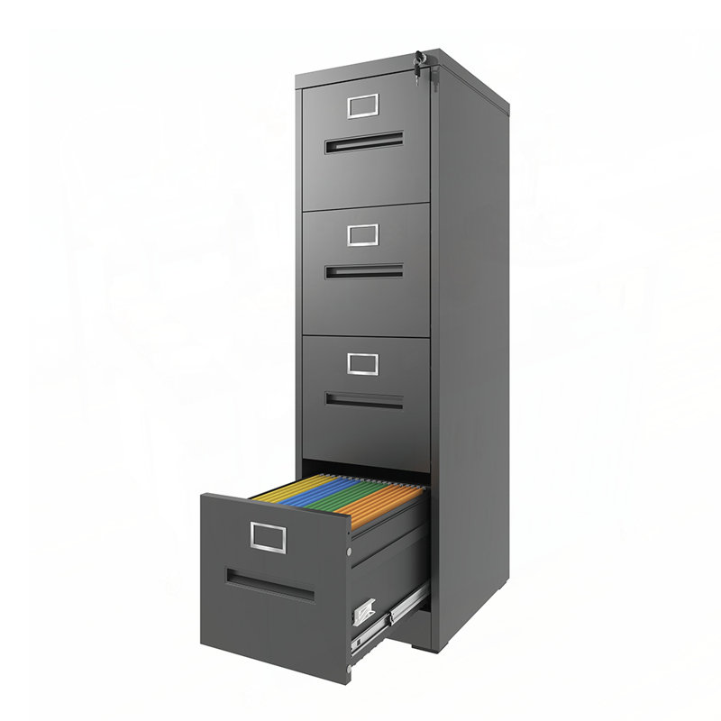 Classeur vertical à 4 tiroirs avec serrure verticale en métal pour bureau à domicile, Noir