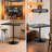 Bistro Pub Table Square Adjustable Height Cocktail Bar Table with Metal Base and Wooden Table Top-359556646-355443104