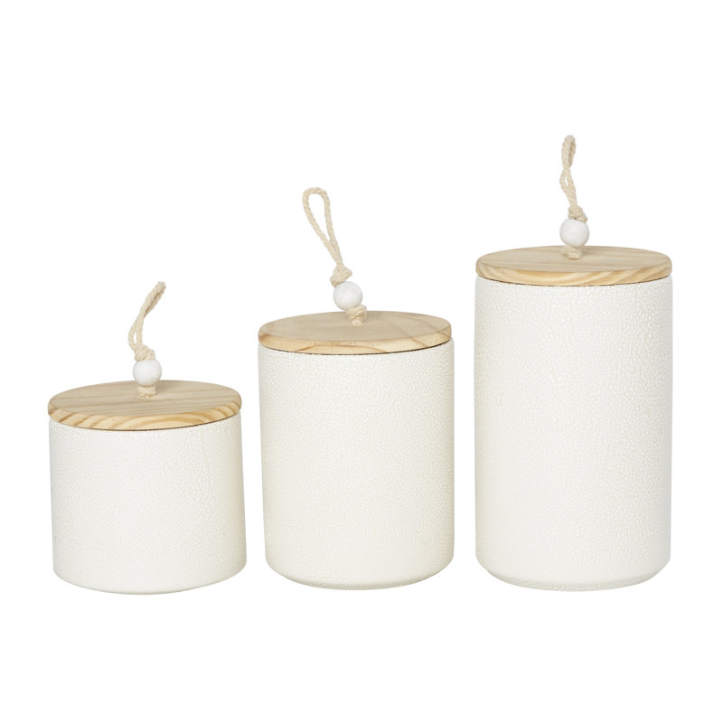 White Glass Canister Set with Wooden Lids