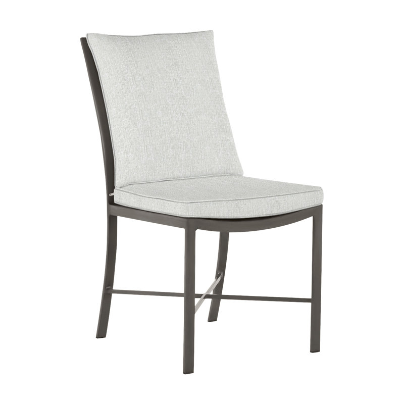 Monaco Patio Dining Side Chair with Cushions, Slate Gray, Bali Pearl, Welt