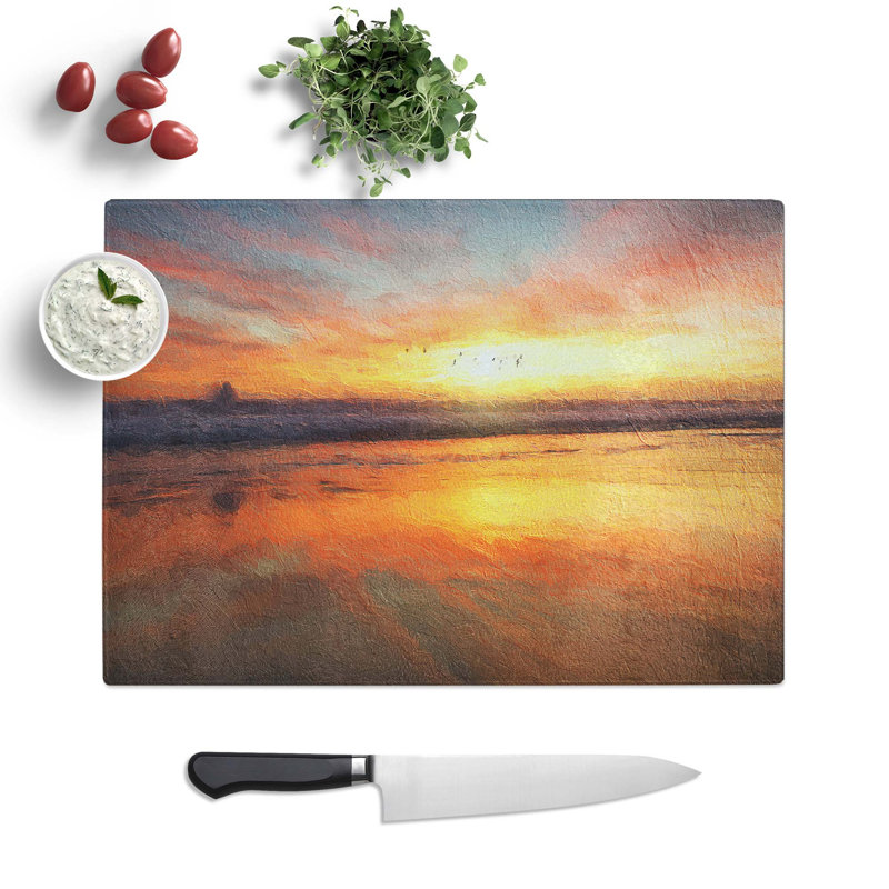 Tempered Glass Sunset over San Diego Beach Chopping Board, 28.5 cm W x 20 cm L
