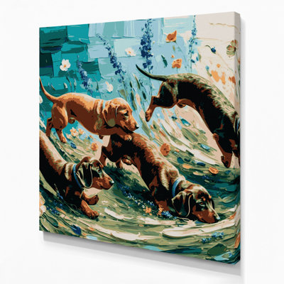 Dogs Dachshund Gray Canvas Wall Art