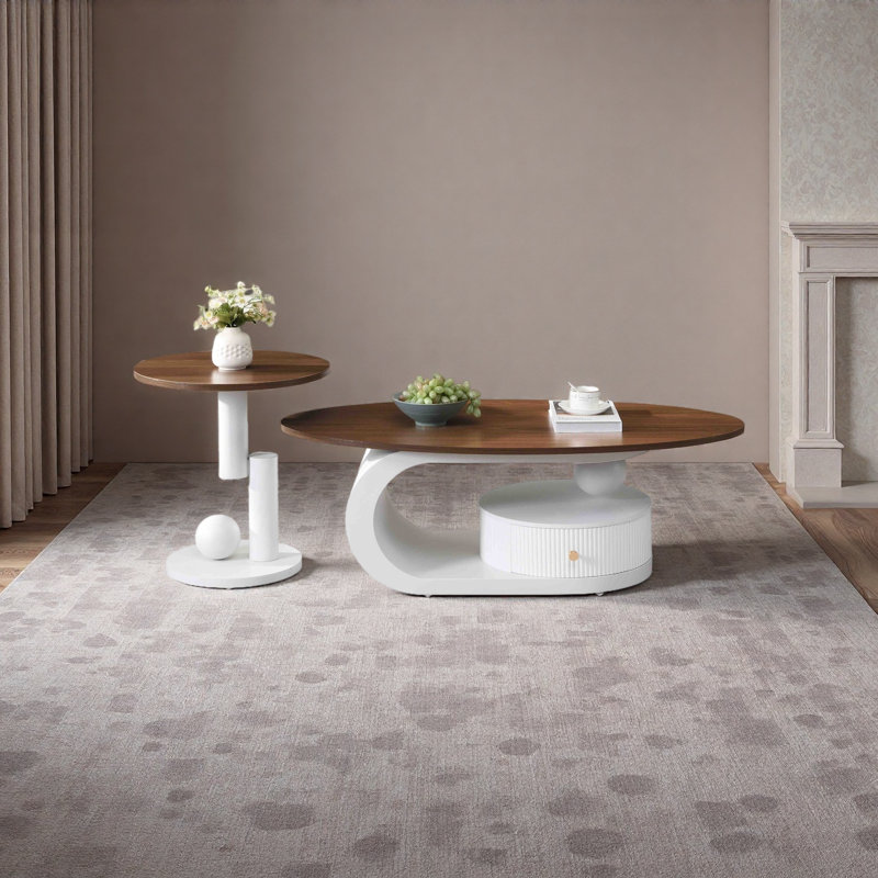 Ensemble de 2 tables de bout Modern Modern, Dessus en noyer / base blanche, Bois