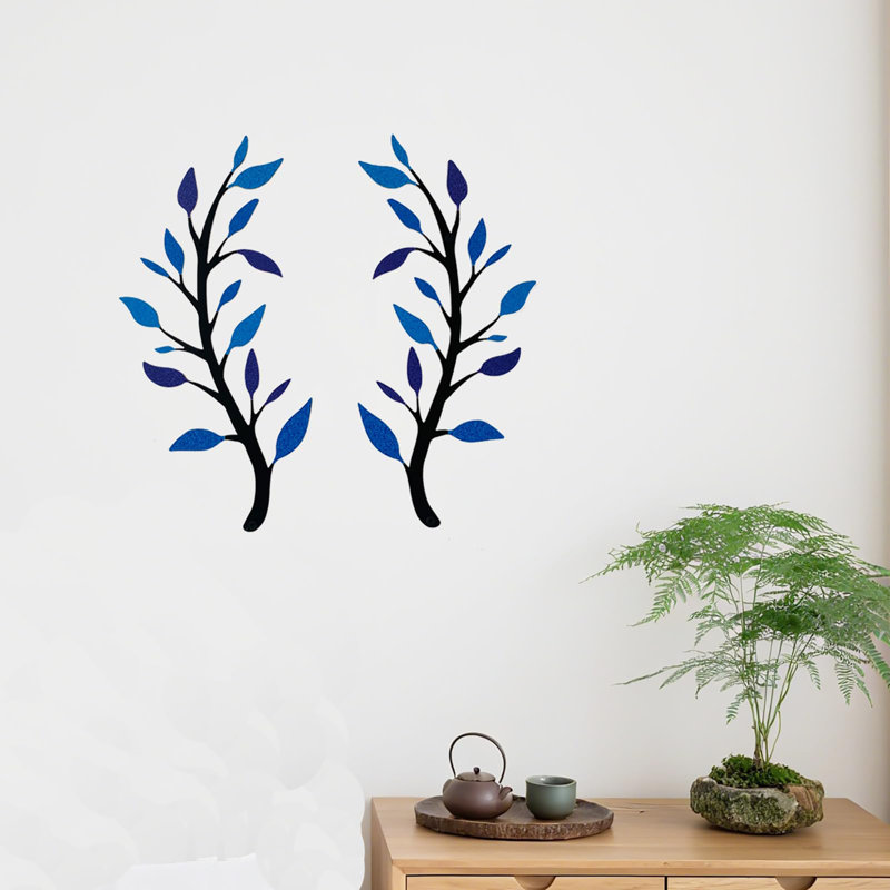 2 Pieces Metal Tree Leaf Wall Décor, Blue/Purple