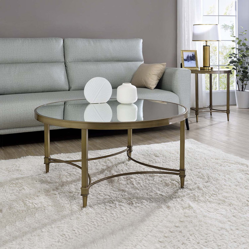 Table de bout Aditya, finition miroir et laiton antique