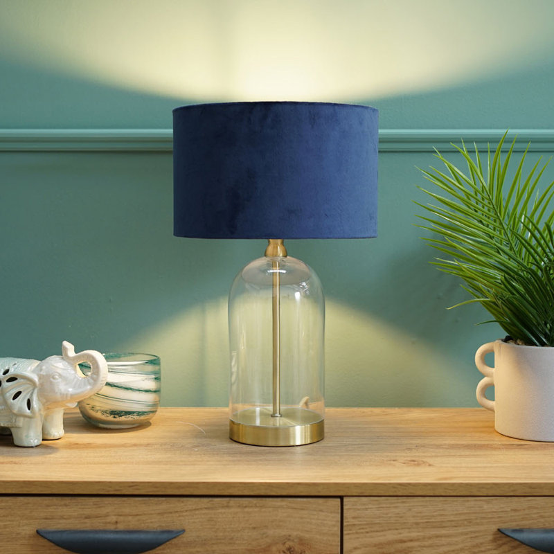 Glass Desk Lamp, Gold, Navy, 38.5" H x 19" W x 19" D