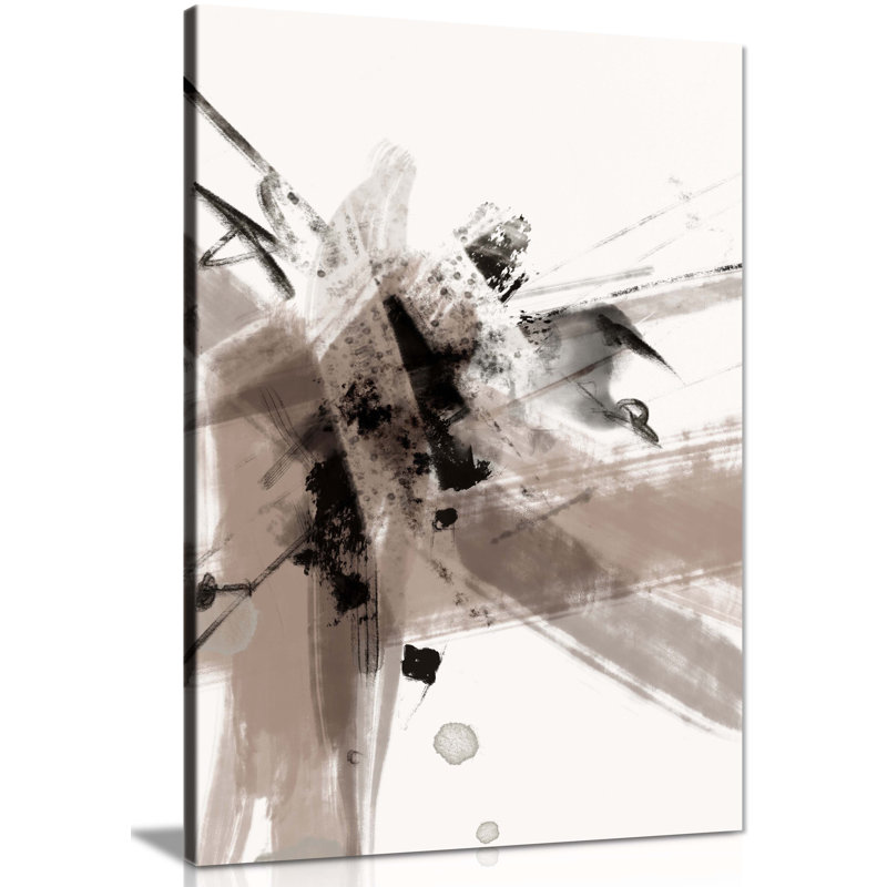 Abstract Black & Grey Paint Strokes - Wrapped Canvas Painting, 31cm H x 20cm W