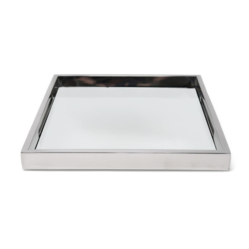 Plateau à miroir carré -, Argent argent, L 12 po x l 12 po x H 1,25 po